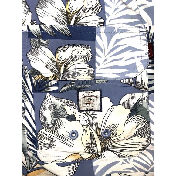 VINTAGE TOMMY BAHAMA BLUE FLORAL LEAF PATCHWORK NYLON SWIM SHORTS TRUNKS SIZE XL - Picture 3 of 4